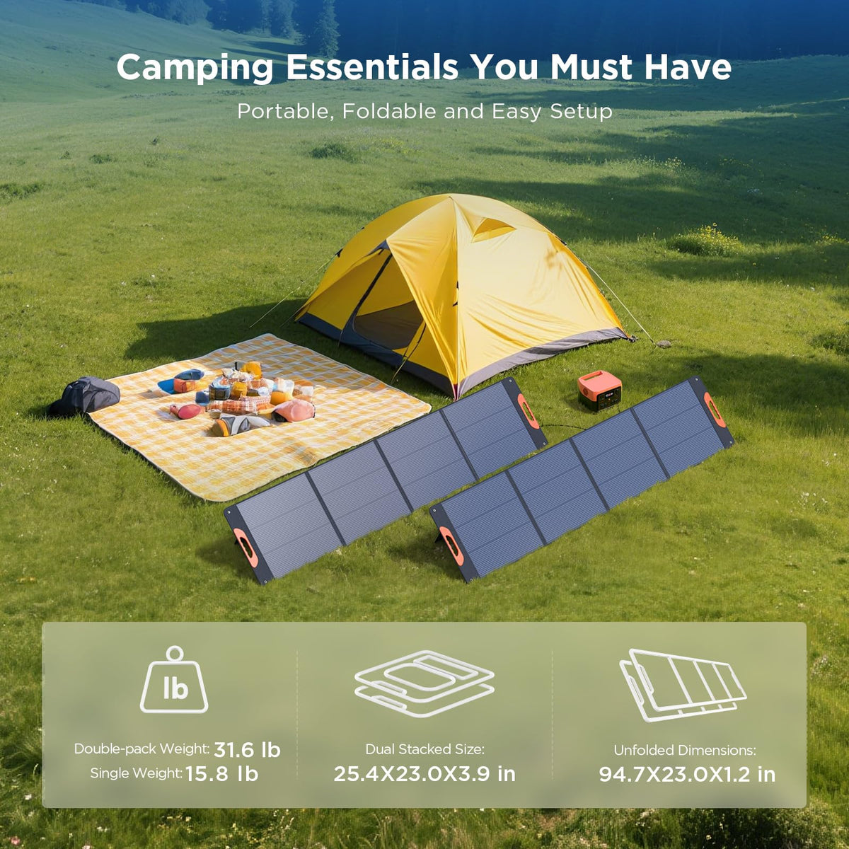 ZOUPW 100W Portable Solar Panel for Power Station,23.5% Efficiency Mono Foldable Solar Charger for Jackery 300/Ecoflow River/Anker/Bluetti,IP67 Waterproof for Camping RV Off-Grid Emergency Power
