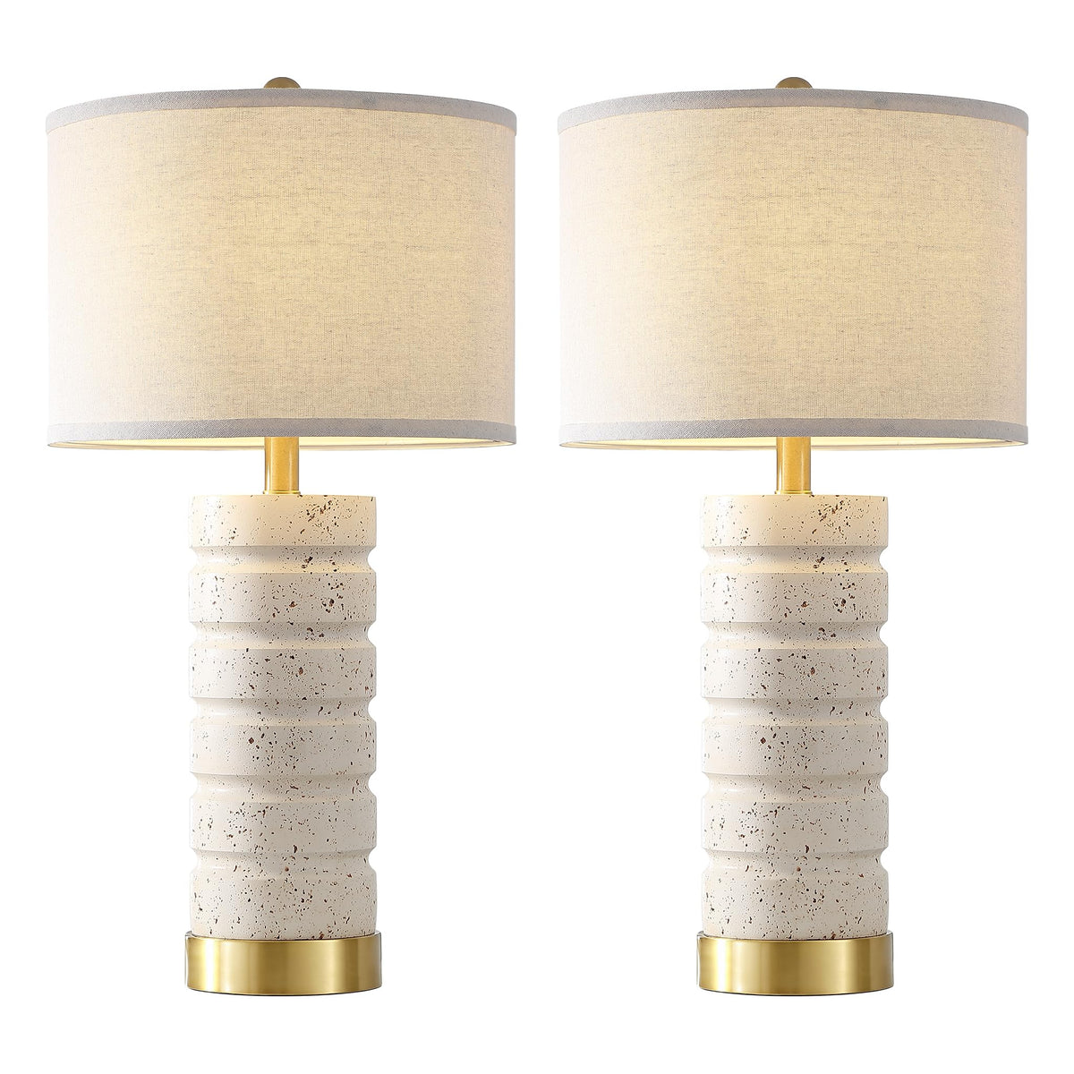 AIEAMPDO 26" Set of 2 Travertine Resin Table Lamps for Bedroom, Brass Base