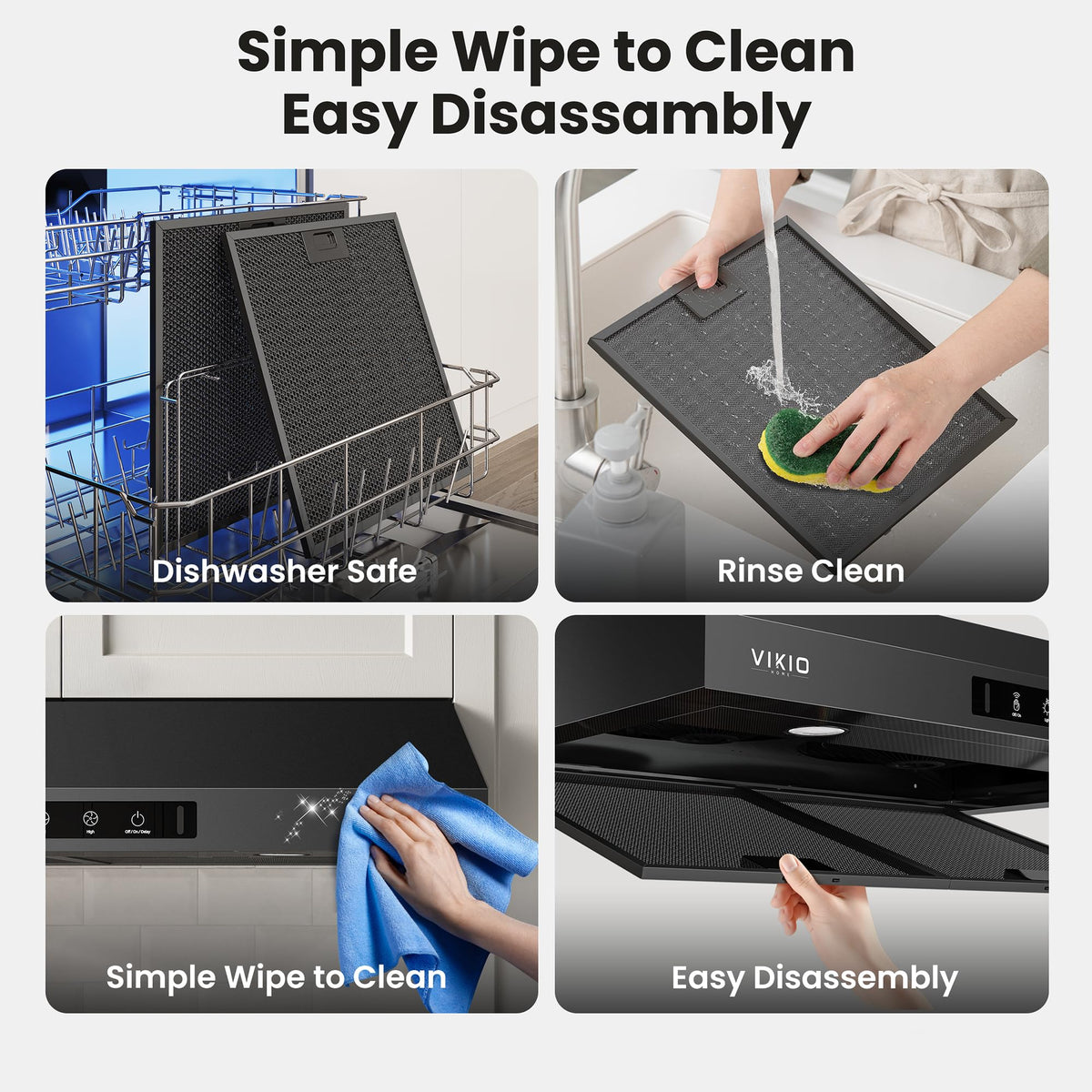 VIKIO HOME 36 Inch Under Cabinet Range Hood 900 CFM, Dual Motor Powerful Kitchen Vent Hood, Gesture & Touch Control, Ultra Quiet DC Motor, Dishwasher-Safe Filters, LED Lights, Stainless Steel