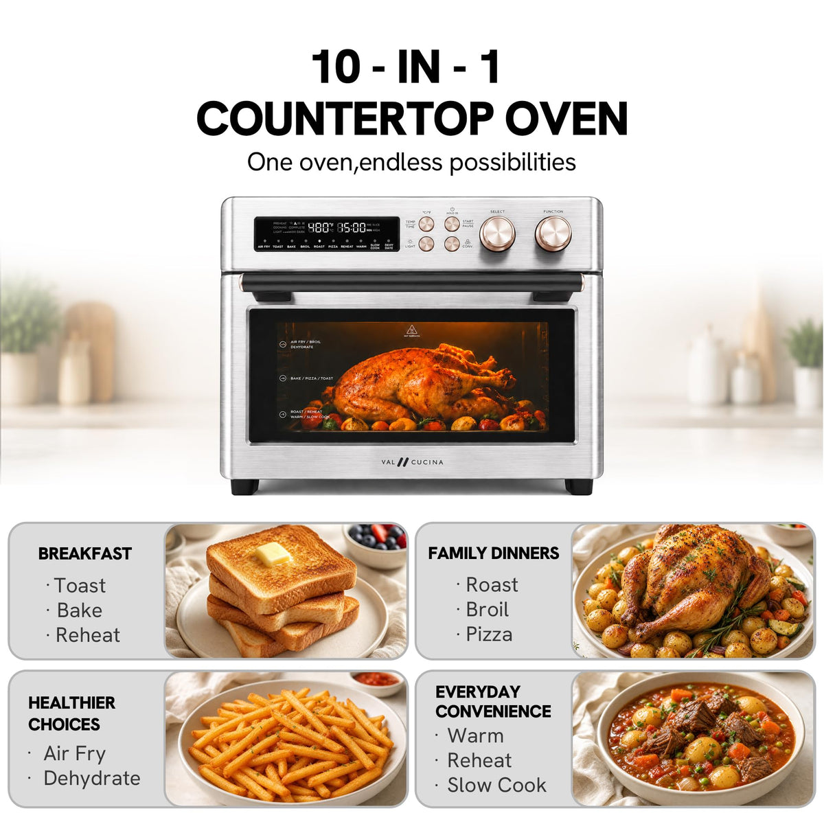 VAL CUCINA 26.3 QT Infrared Air Fryer Toaster Oven Combo, 10-in-1