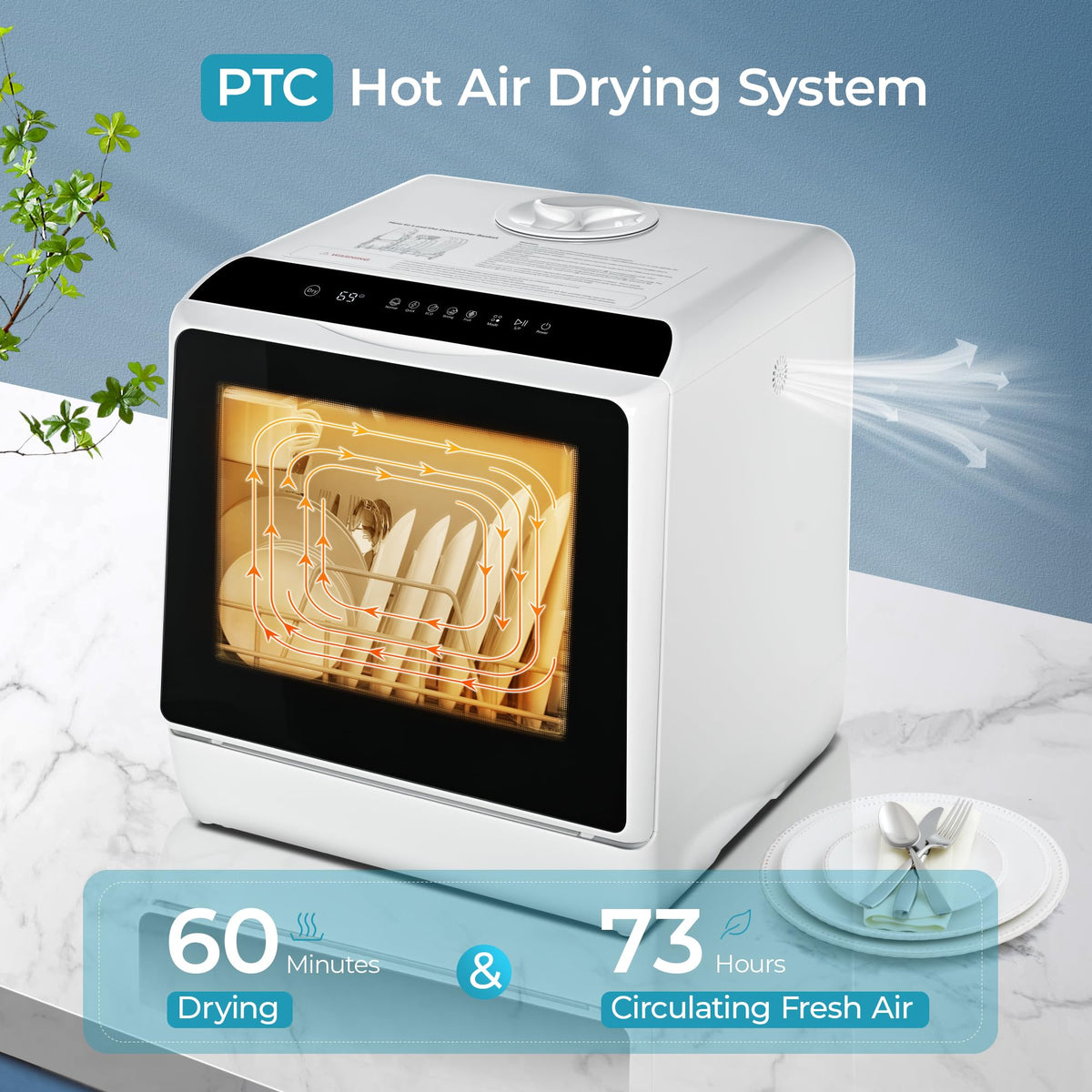 EUHOMY Countertop Dishwasher Portable, 6 Programs with 40 dB, No Hookup