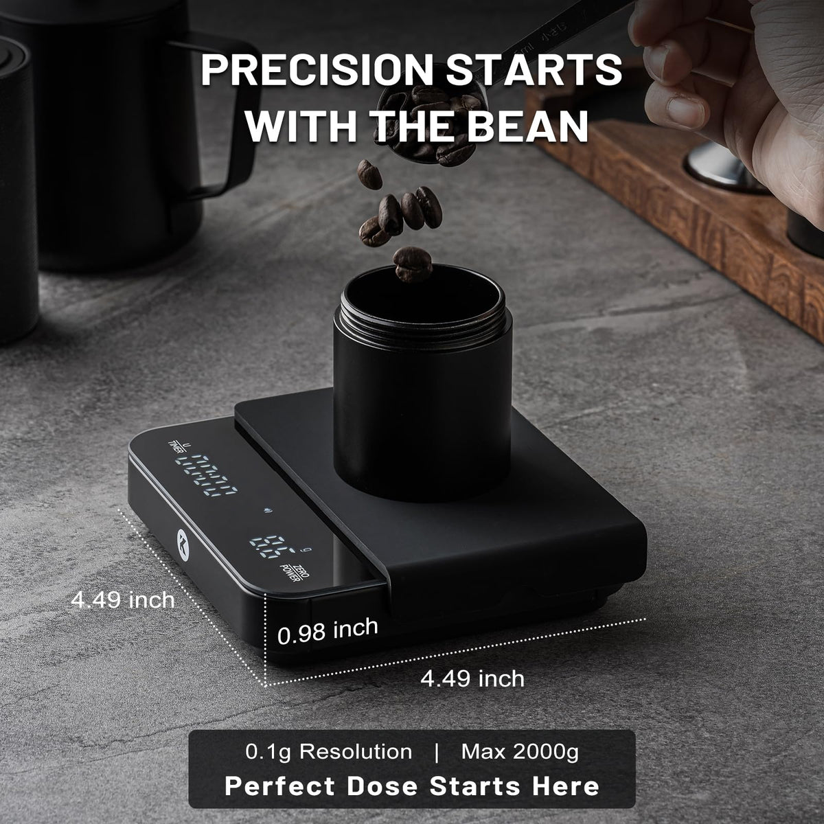 KitchenTour Coffee Scale with Timer, Small Espresso Scale 0.1g/2kg, Wood