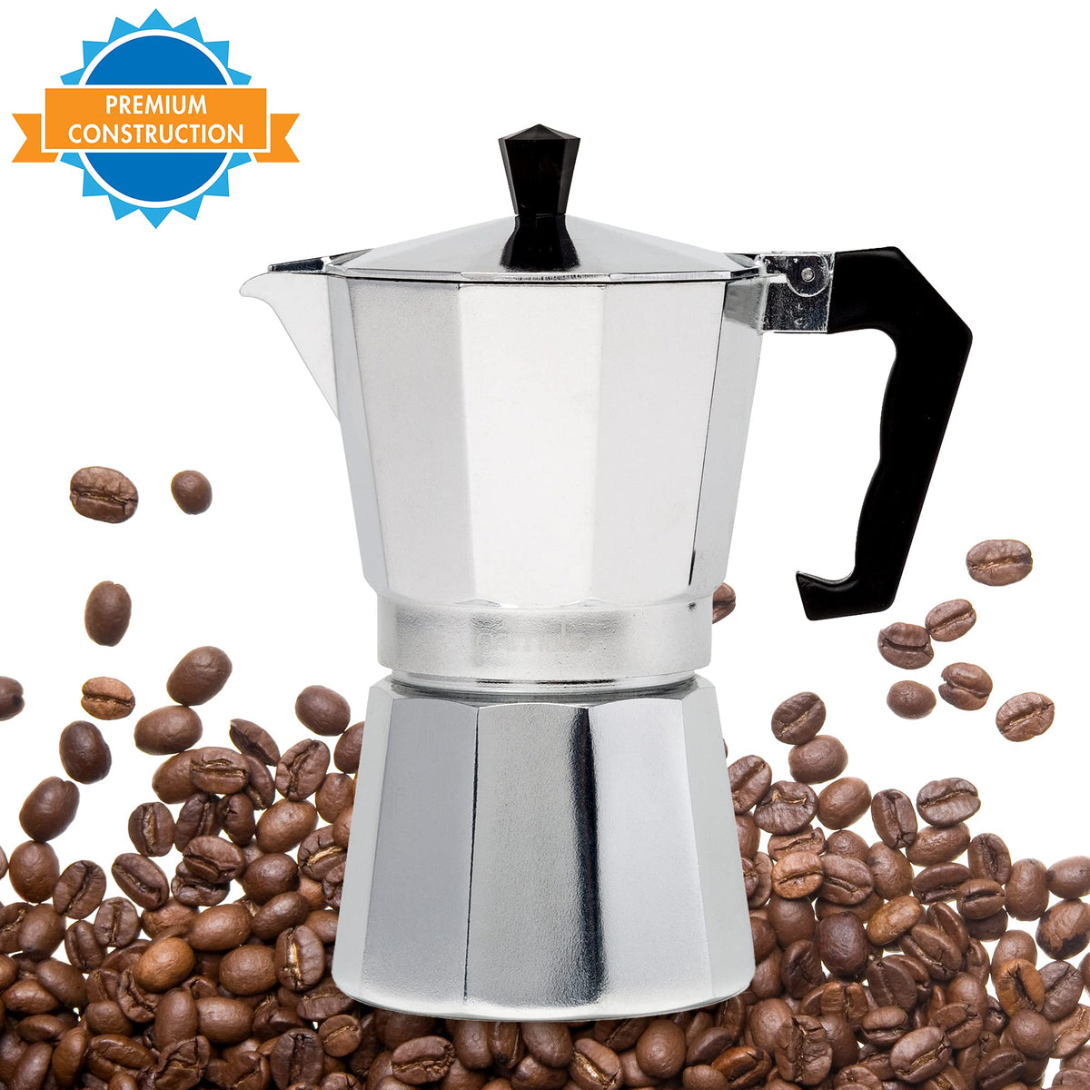 Primula Classic Stovetop Espresso and Coffee Maker, Moka Pot for Italian and Cuban Café Brewing, Greca Coffee Maker, Cafeteras, 9 Espresso Cups, Silver