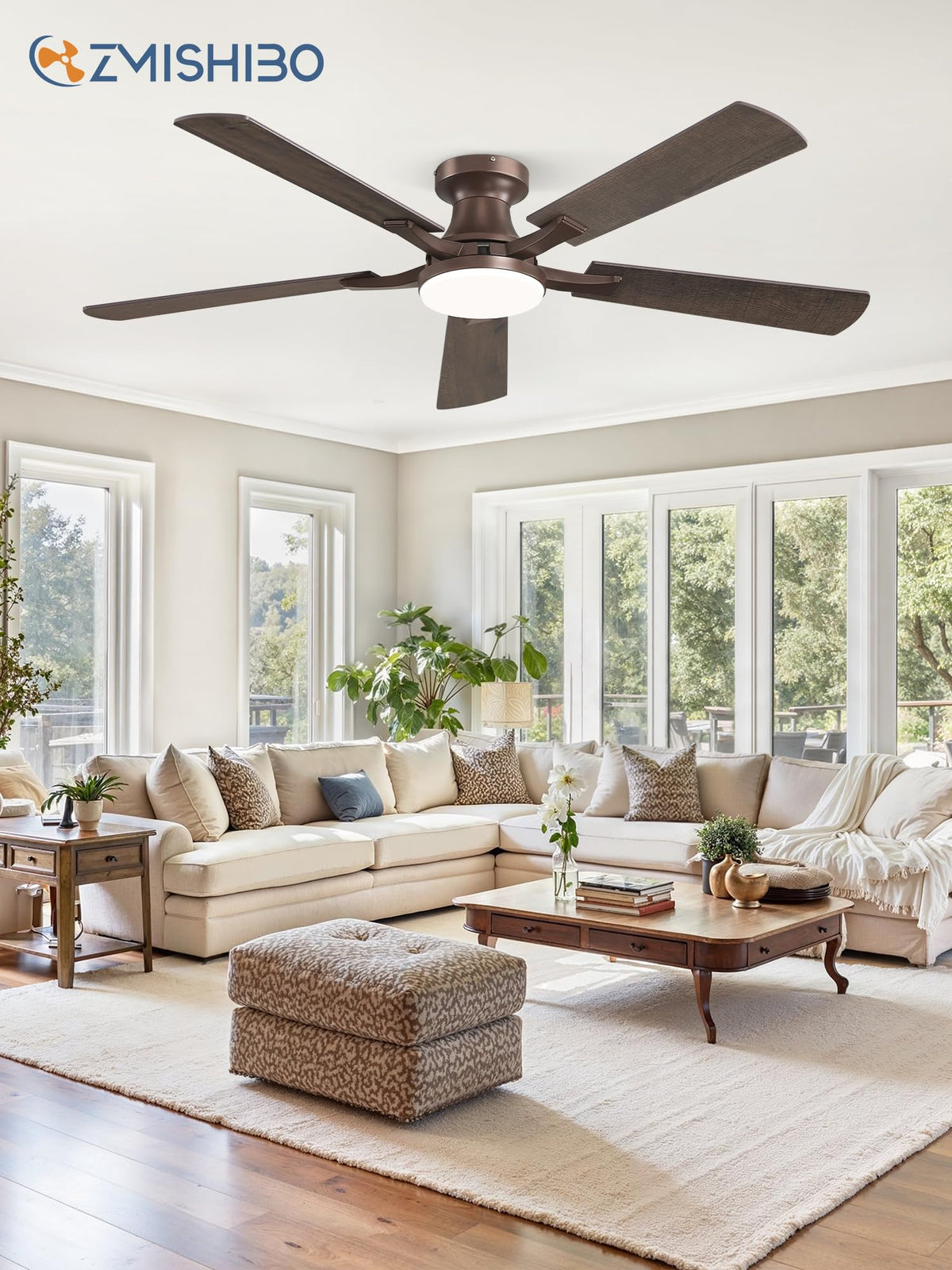 ZMISHIBO 52 Inch Ceiling Fans with Lights, Remote&App Control, Flush Mount