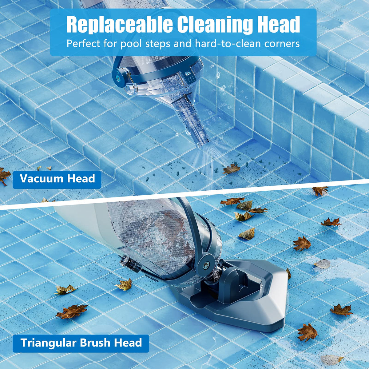 Enhulk Rechargeable Handheld Cordless Pool Vacuum for Above Ground Pool and Inground Pool, 60-Minute Runtime,Powerful Suction up to 18.5 gallons/min, Efficient Leaf and Debris Removal, PC10 Pro