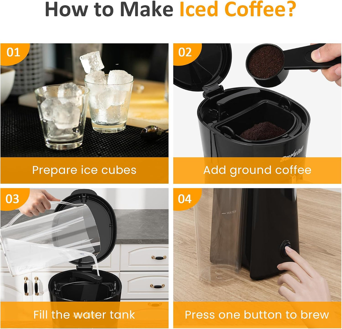 SUNVIVI 20Oz Iced Tea Coffee Maker with Reusable Filter - Small,Hot Brew