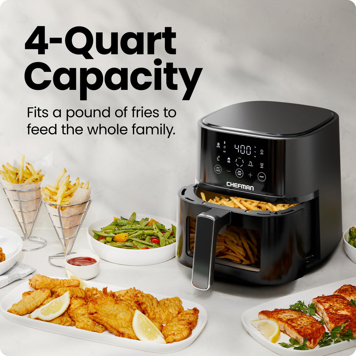 Chefman Air Fryer – 6 QT Compact Airfryer for Quick & Easy Meals, Features Hi-Fry Technology for Extra Crisp, Easy-View Window, Touch Controls with 4 Presets, Nonstick & Dishwasher Safe Basket - Black