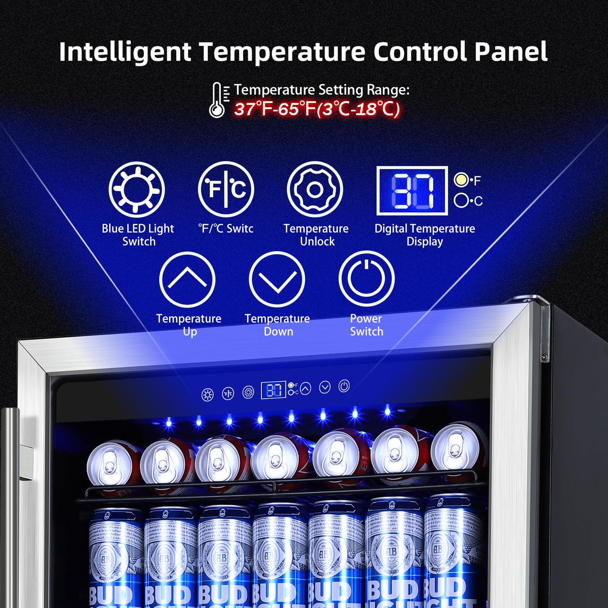 Beverage Refrigerator Cooler, 120 Can Mini Beverage Fridge with Reversible Glass Door for Soda Beer, 3 Cu.Ft Drink Fridge with Digital Temperature Control & Adjustable Shelves - Silver