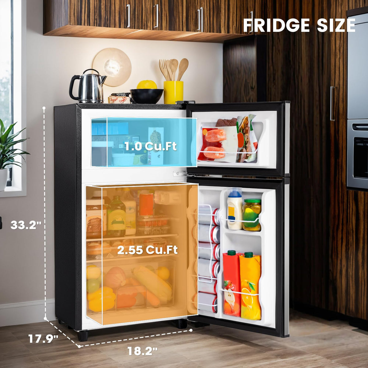 4.5 Cu.Ft Mini Fridge Freezer for Dorm/Office, 2-Door, Quiet