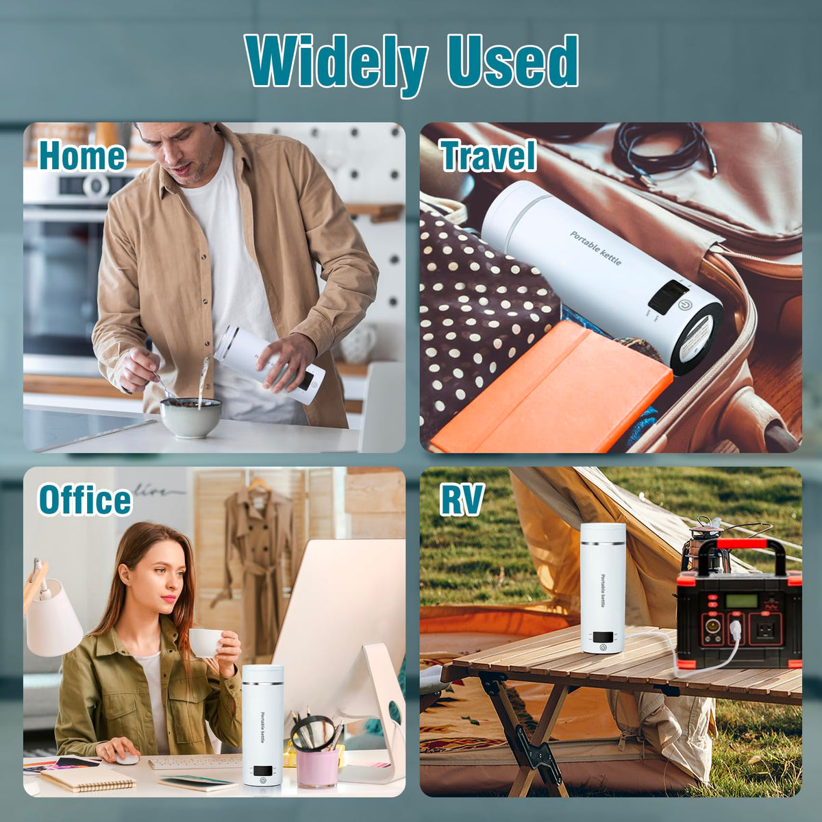 Portable Electric Kettle for Travel 120V, 13.5oz, 4 Temp Settings