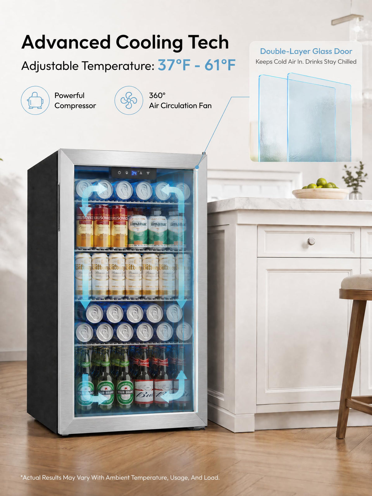 126 Can Mini Fridge, 3.2 Cu.Ft Beverage Refrigerator, Drink Cooler