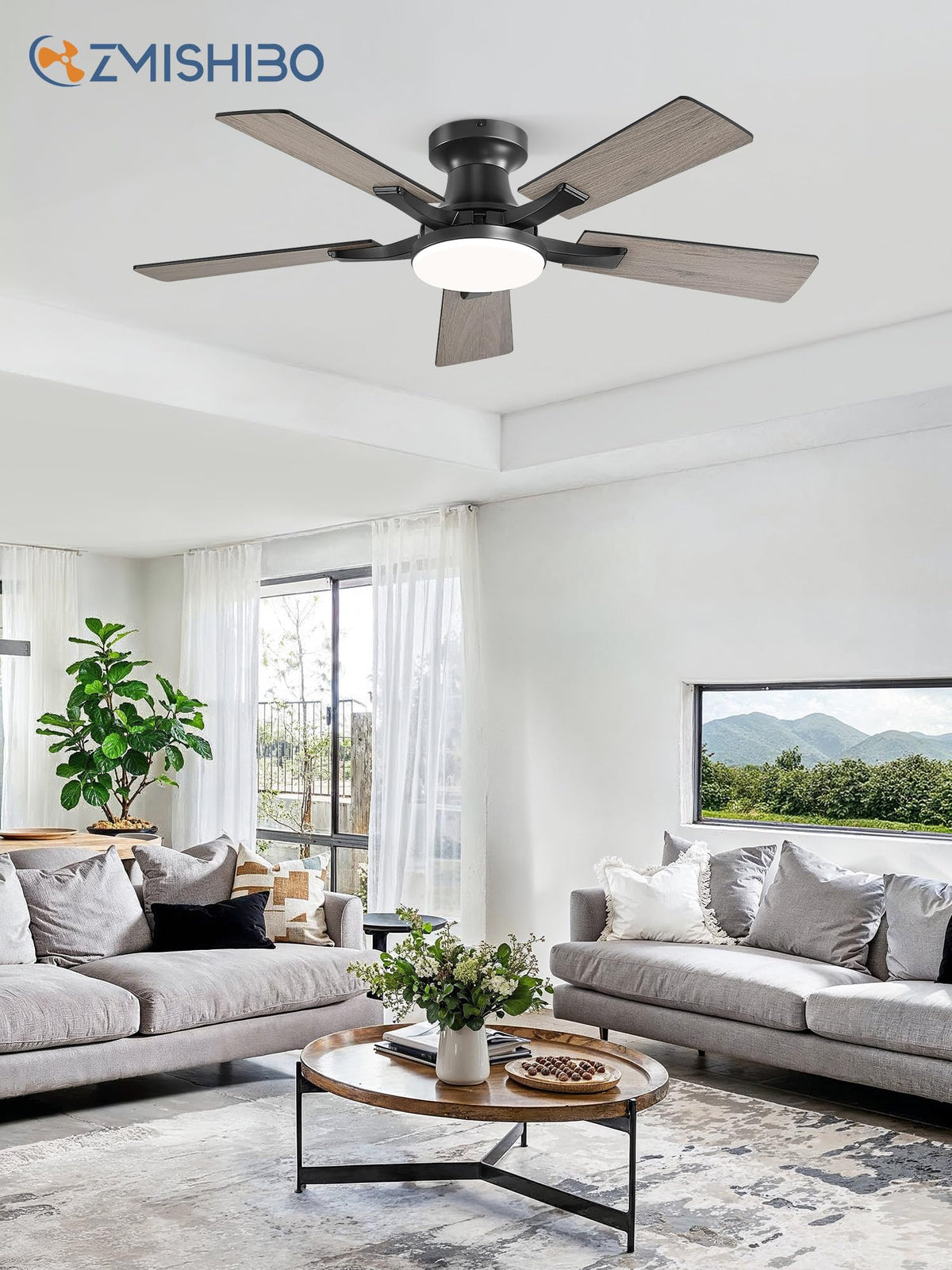 ZMISHIBO 52 Inch Ceiling Fans with Lights, Remote&App Control, Flush Mount