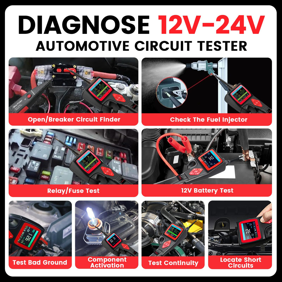 12V Test Light Automotive, Power Circuit Probe Kit, Car Fuse Tester, P60