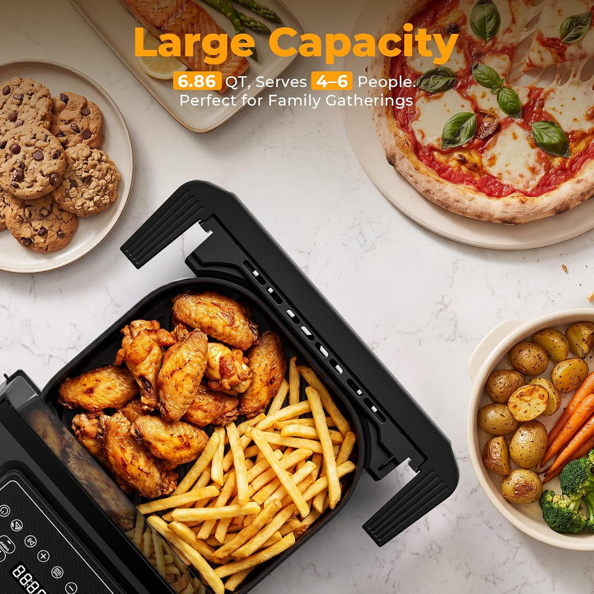 Indoor Pizza Oven, 6.86QT Large Air Fryer with 9 Cooking Functions