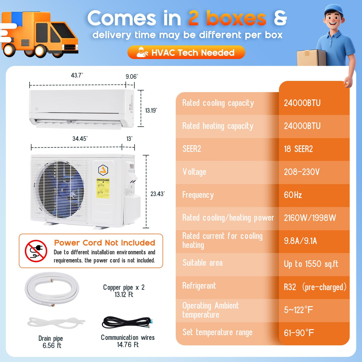Albott 12,000 BTU Mini Split Air Conditioner and Heater SEER2 18, 115V