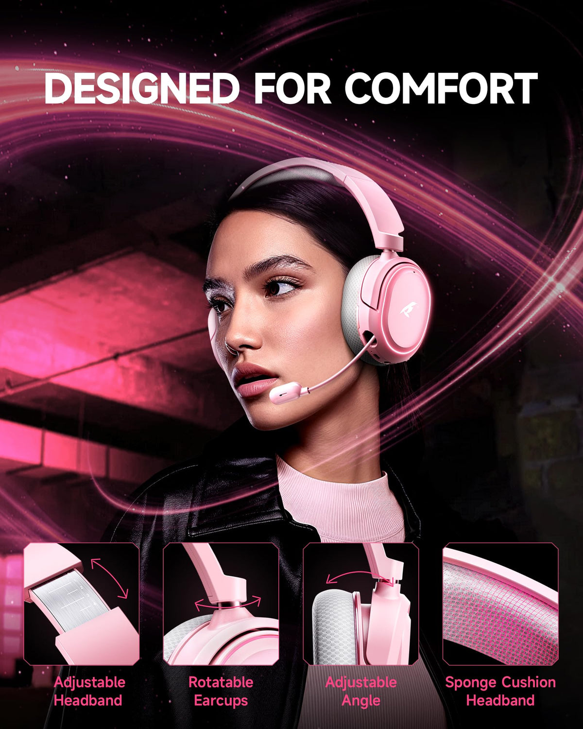 Wireless Gaming Headset for PC PS5 PS4 Mac Switch 7.1 Surround Sound 100-Hr