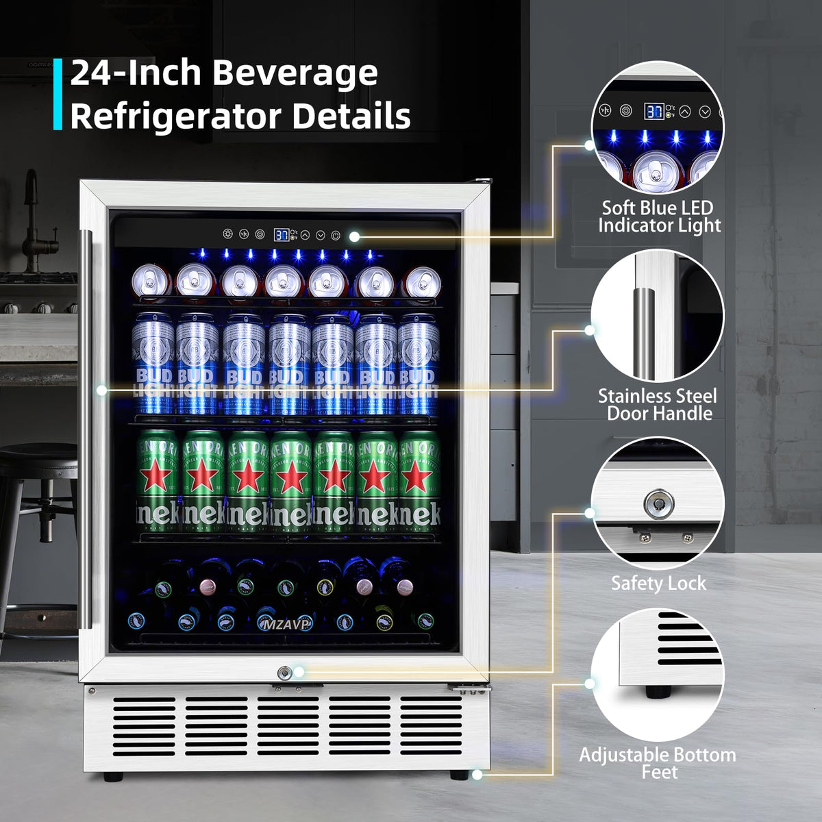 Beverage Refrigerator Cooler, 120 Can Mini Beverage Fridge with Reversible Glass Door for Soda Beer, 3 Cu.Ft Drink Fridge with Digital Temperature Control & Adjustable Shelves - Silver