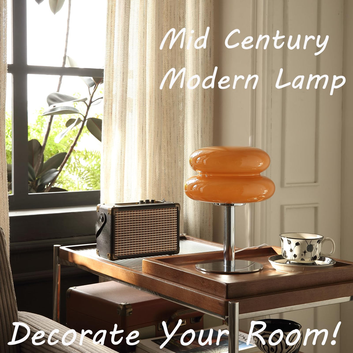 Glivpny Mushroom Lamp Table Lamp, Mid Century Modern Bedroom Lamps(Orange)