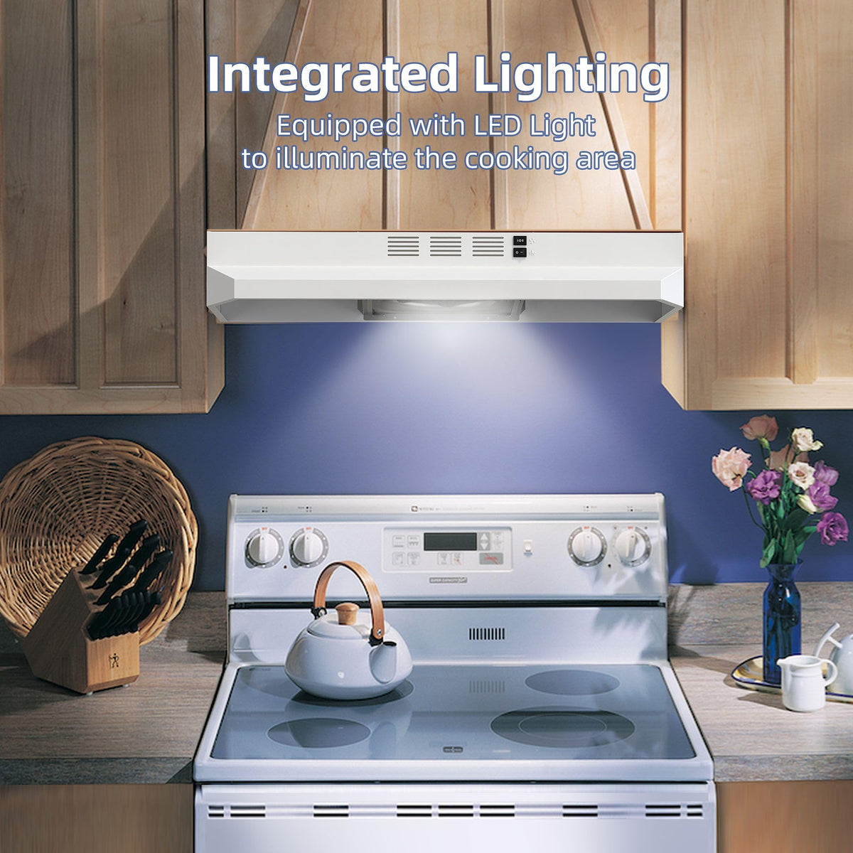 SNDOAS 30 inch Range Hood Ducted/Ductless Convertible Stainless Steel Range Hood Under Cabinet with Rocker Button Control,Vent Hood with LED Light,2 Speed Exhaust Fan,Under Cabinet Hood,Silver
