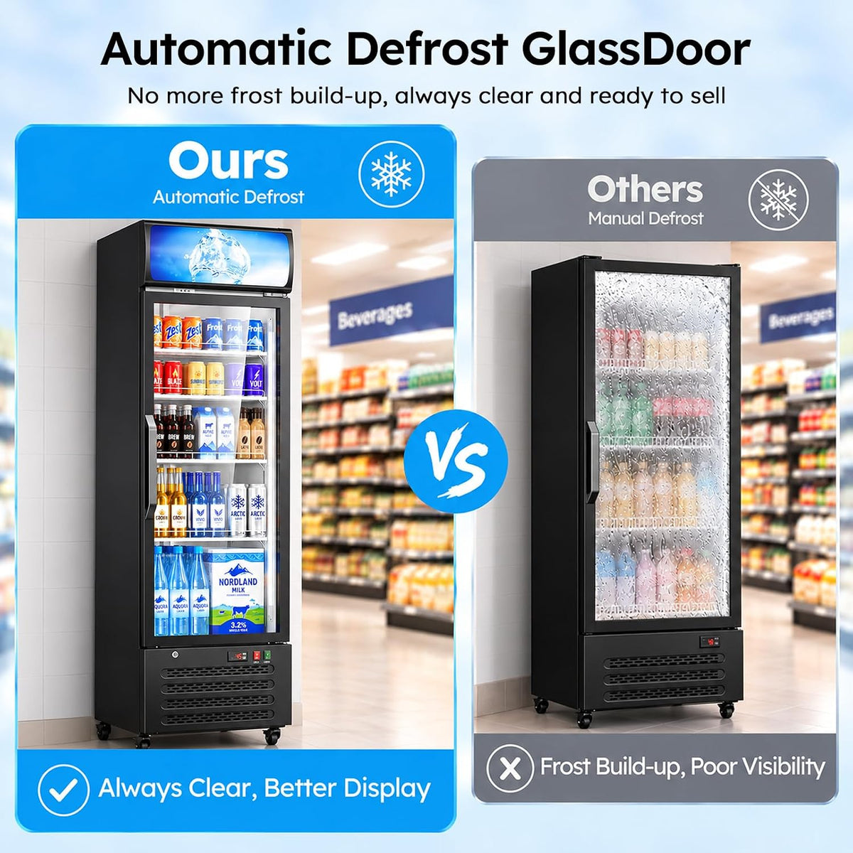 Commercial Refrigerators, 14.8 Cu.Ft Beverage Fridge with Glass Door