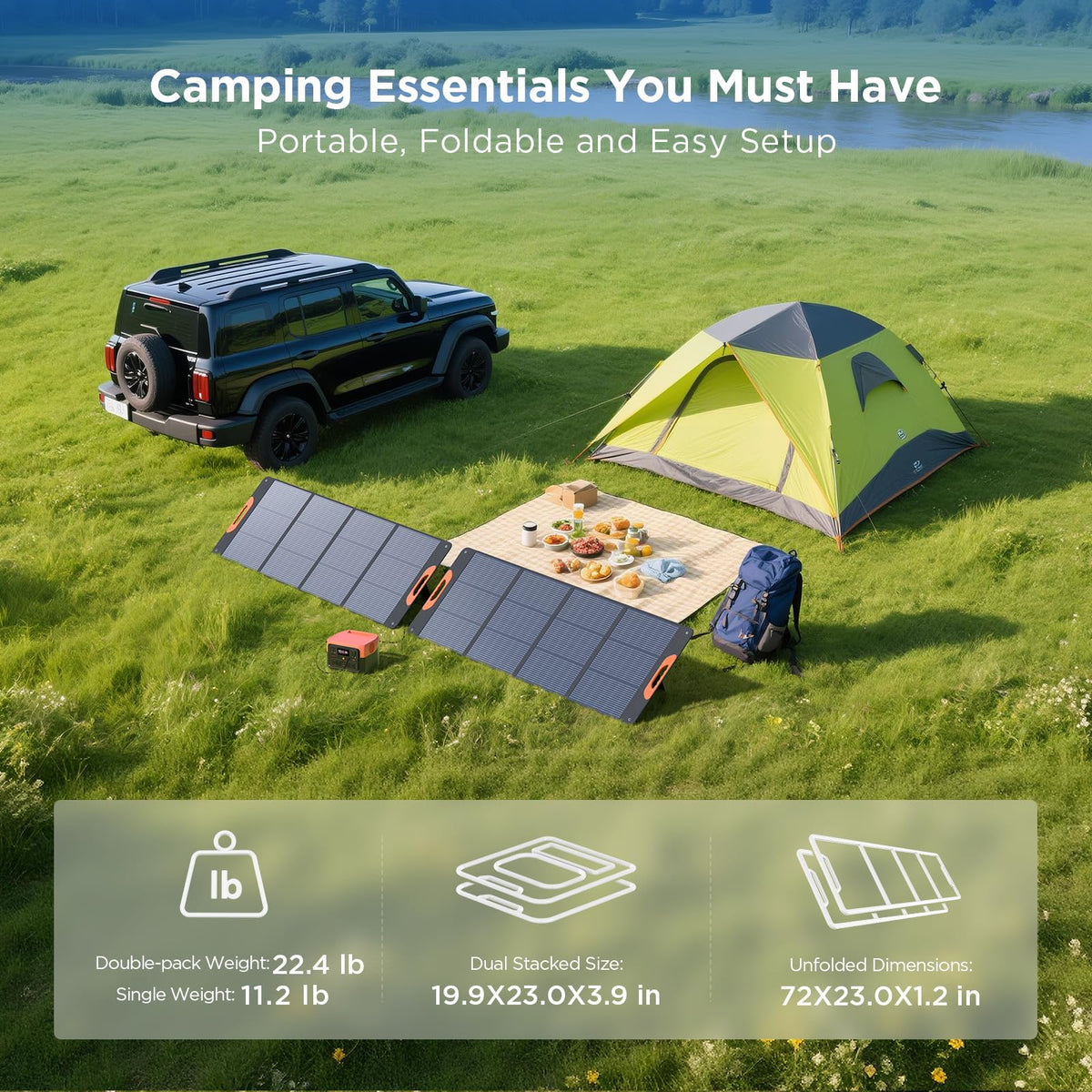 ZOUPW 100W Portable Solar Panel for Power Station,23.5% Efficiency Mono Foldable Solar Charger for Jackery 300/Ecoflow River/Anker/Bluetti,IP67 Waterproof for Camping RV Off-Grid Emergency Power