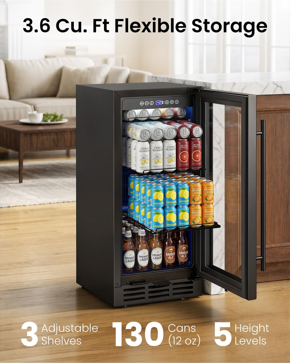 24 Inch Beverage Refrigerator 180 Cans | Under Counter Glass Door