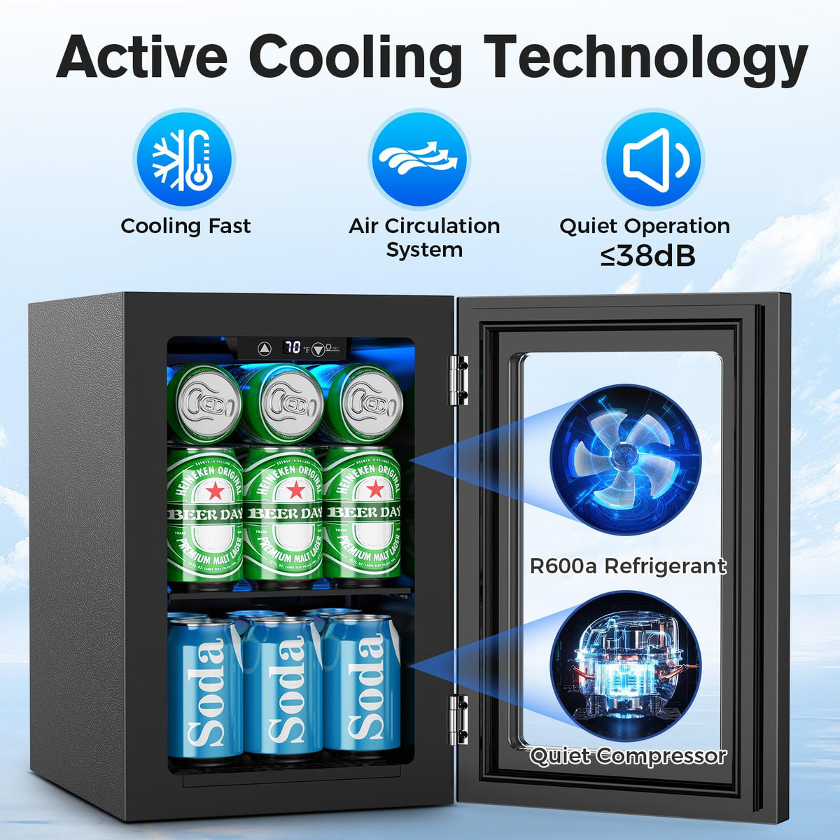 Electactic Mini Fridge 130 Can Beverage Refrigerator Cooler, 3.2 Cu.Ft Drink Fridge forSoda Wine Beer, Digital Temperature Control Cooler for Home, Dorm, Bar