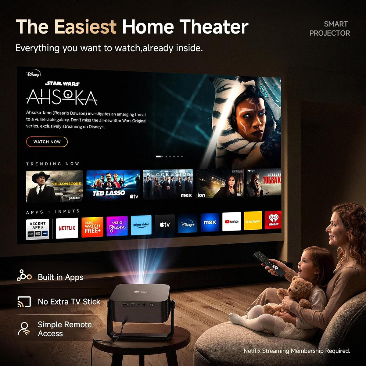 iSinbox Smart Outdoor Projector,Built-in Apps,180° Gimbal,Dolby Audio