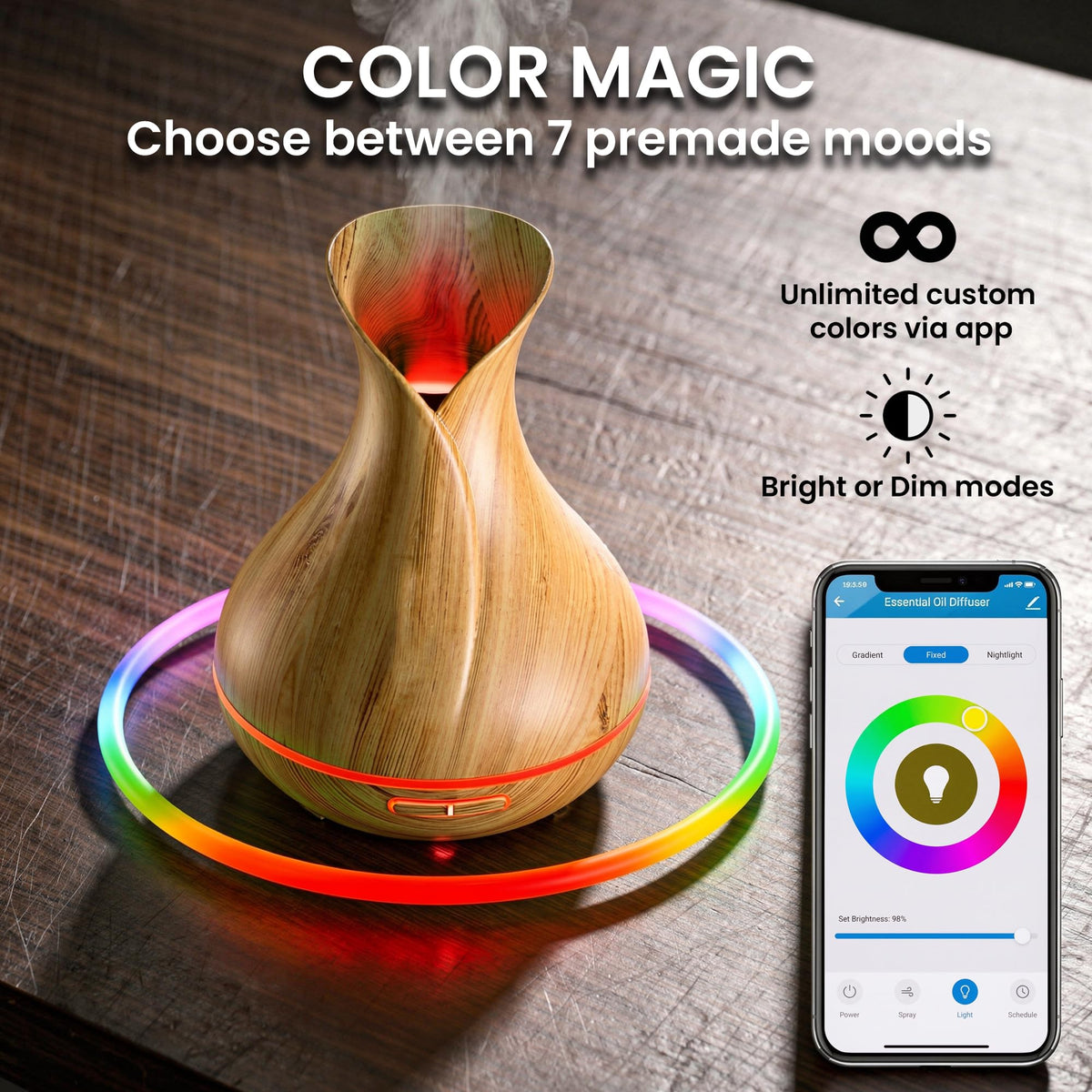 Sierra Modern Home Smart WiFi Humidifier - Aromatherapy Essential Oil Diffusers with App Control & Voice Control - Works with Alexa & Google Home - 400ml Ultrasonic Diffuser & Humidifier - Dark Brown