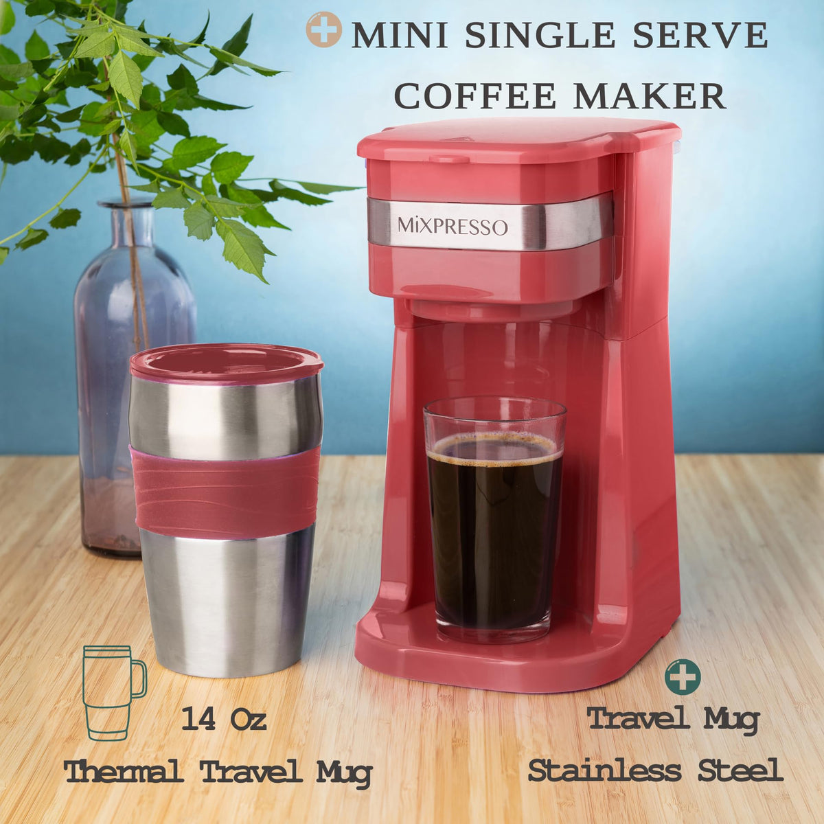 Mixpresso Single Serve & Single Cup Coffee Maker with 14oz Travel Mug Black