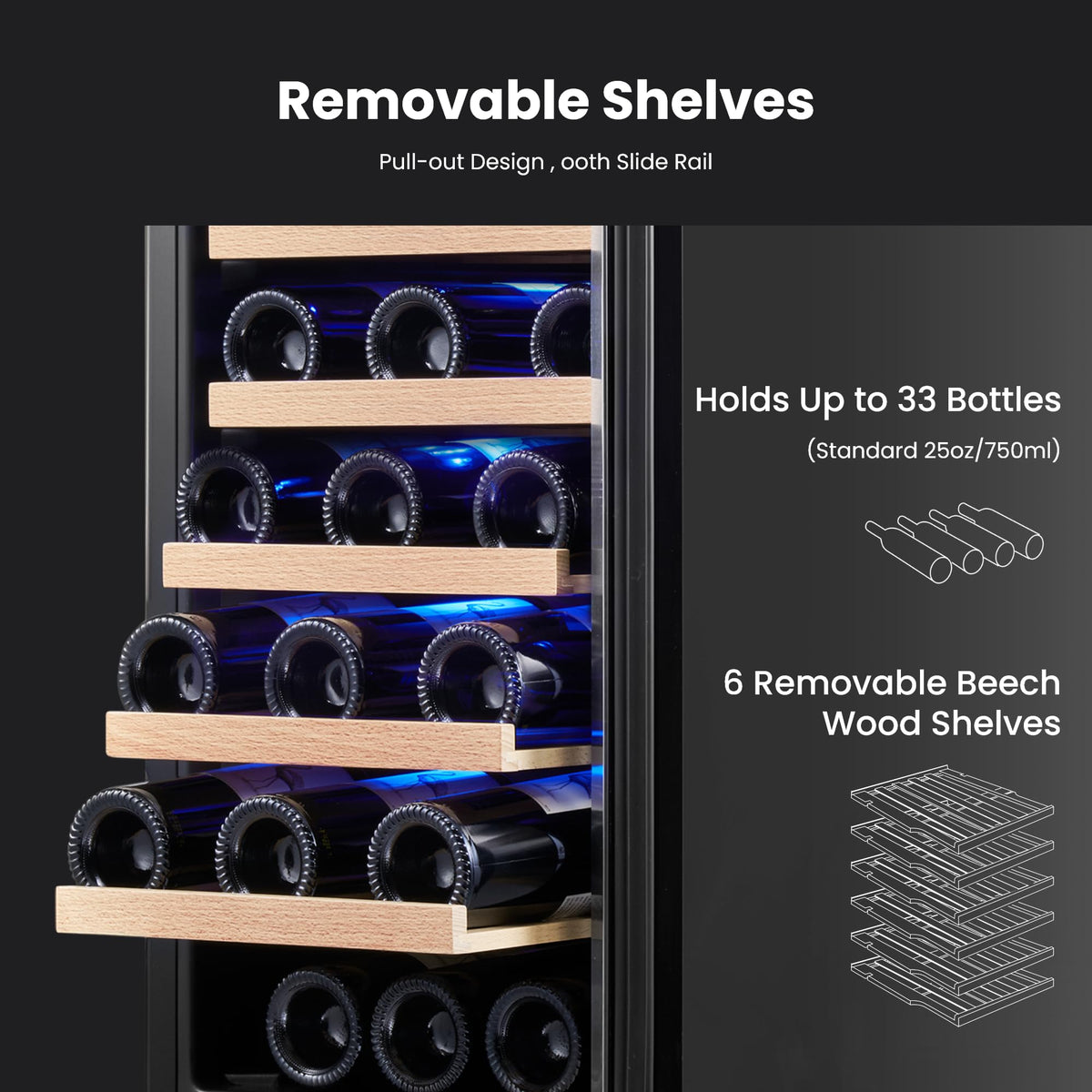 Yeego 24 Inch Dual Zone Wine Fridge with 52 Bottle