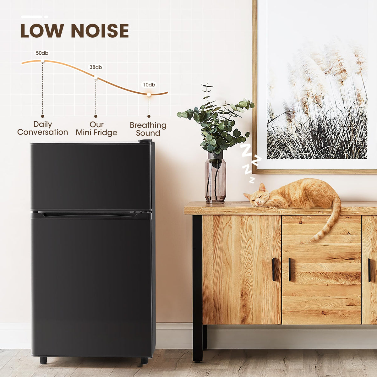 4.5 Cu.Ft Mini Fridge Freezer for Dorm/Office, 2-Door, Quiet