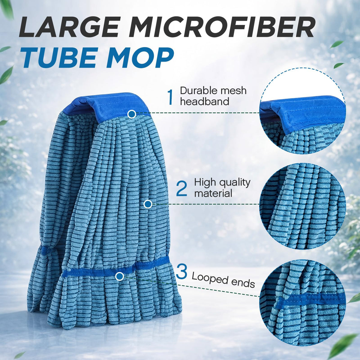 Hushee 12 Pcs Large Microfiber Tube Mop Heads 18 Oz Looped End,Green