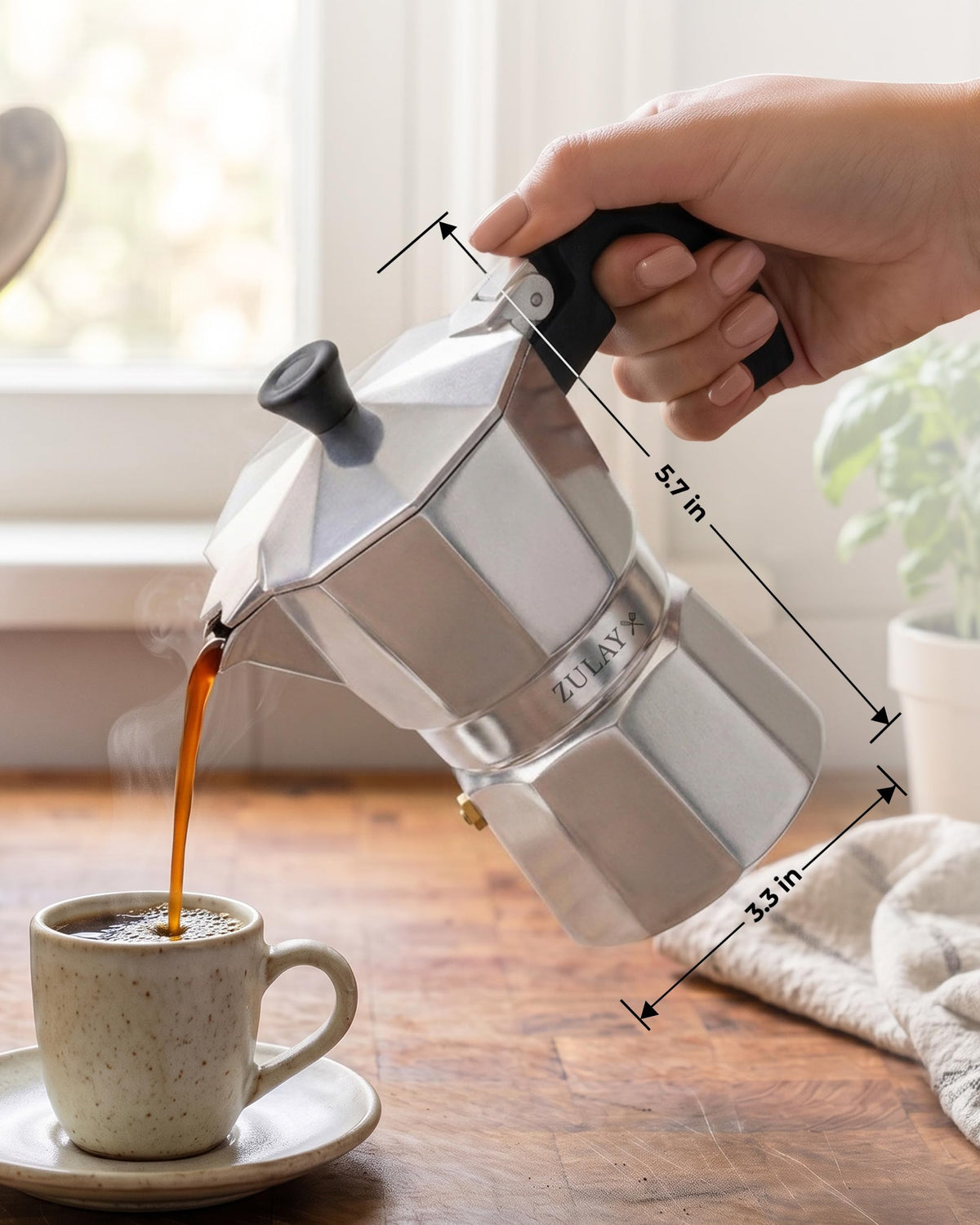 Zulay Moka Pot Espresso Stovetop Coffee Maker - Leak-Proof, Stainless Steel, Easy to Clean, Heat Resistant Handle & Knob - for Authentic Cuban & Italian Style Espresso - Makes 6 Espresso Cups - Red