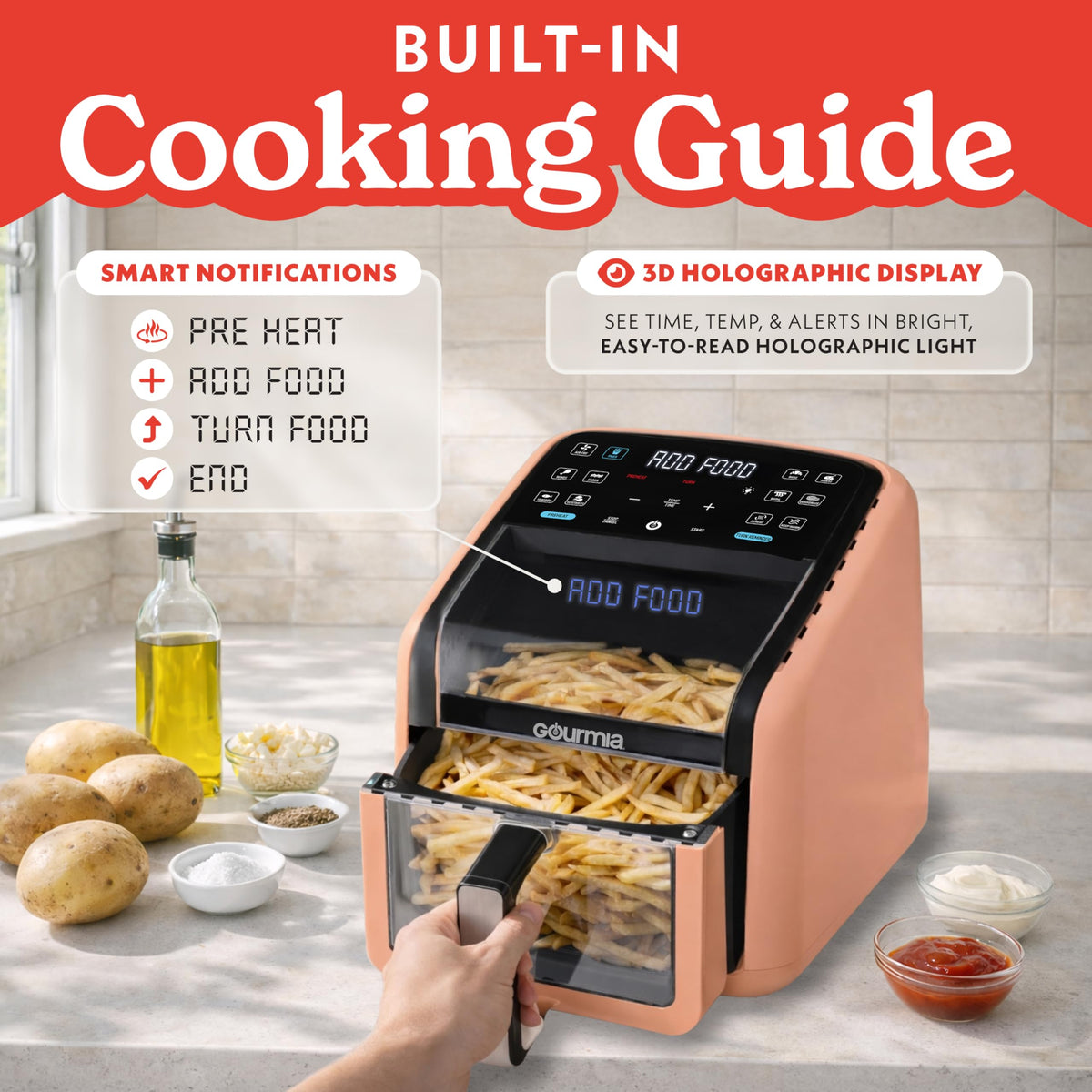 Gourmia Air Fryer - 7 Qt Basket Capacity with Panorama Window, Black