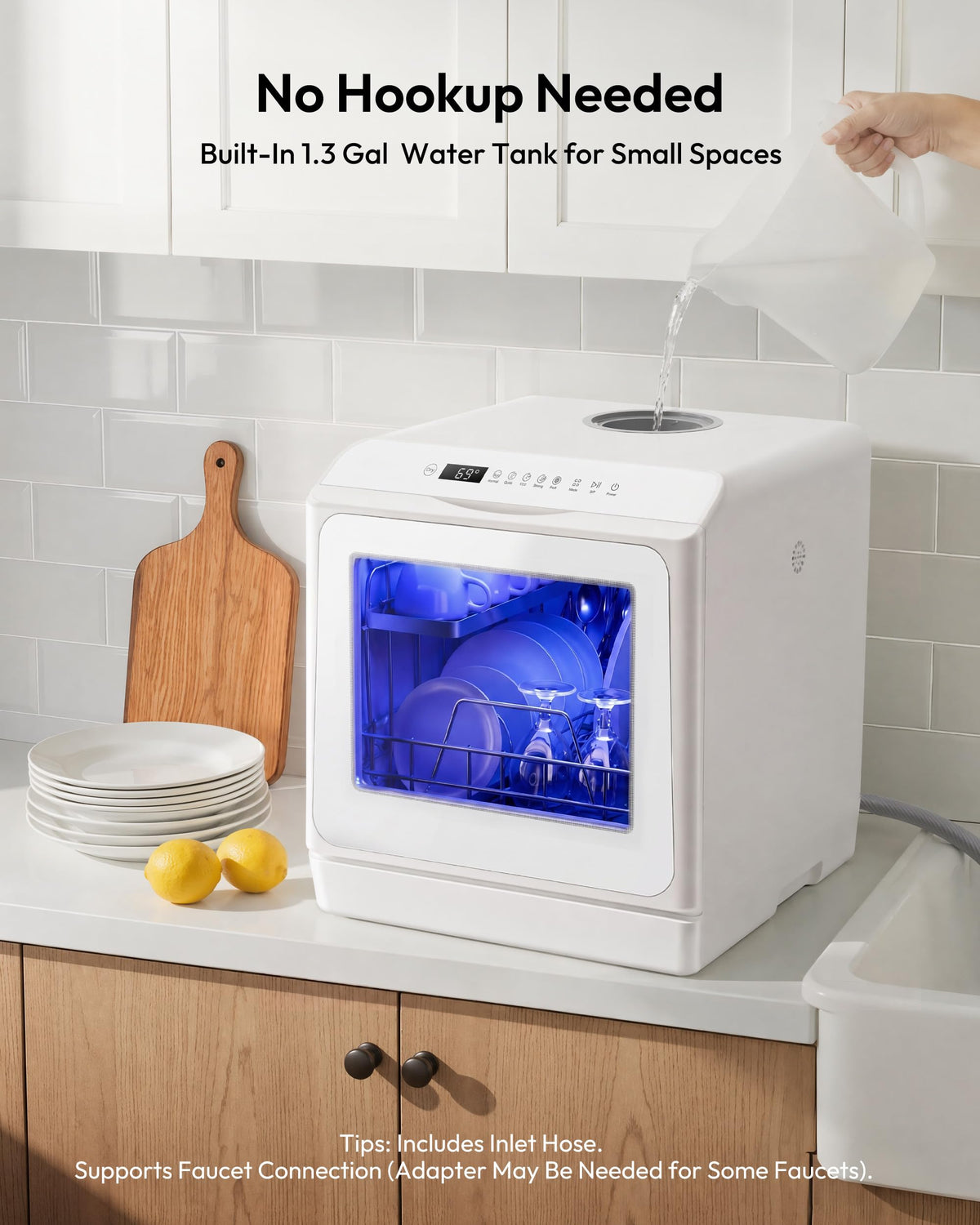 EUHOMY Countertop Dishwasher Portable, 6 Programs with 40 dB, No Hookup