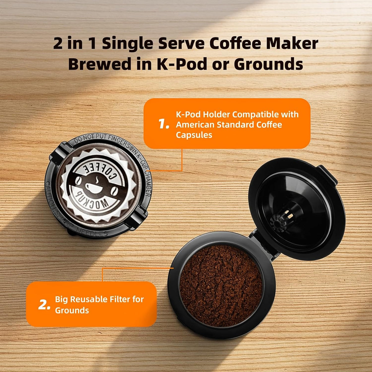 Small Single Serve Coffee Maker for K Cup and Grounds with One Button