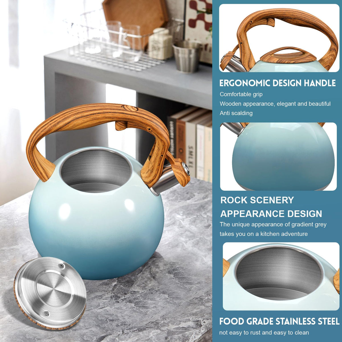 GGC Whistling Tea Kettle for Stove Top, 3.2QT/3L Stainless Steel Tea Kettle
