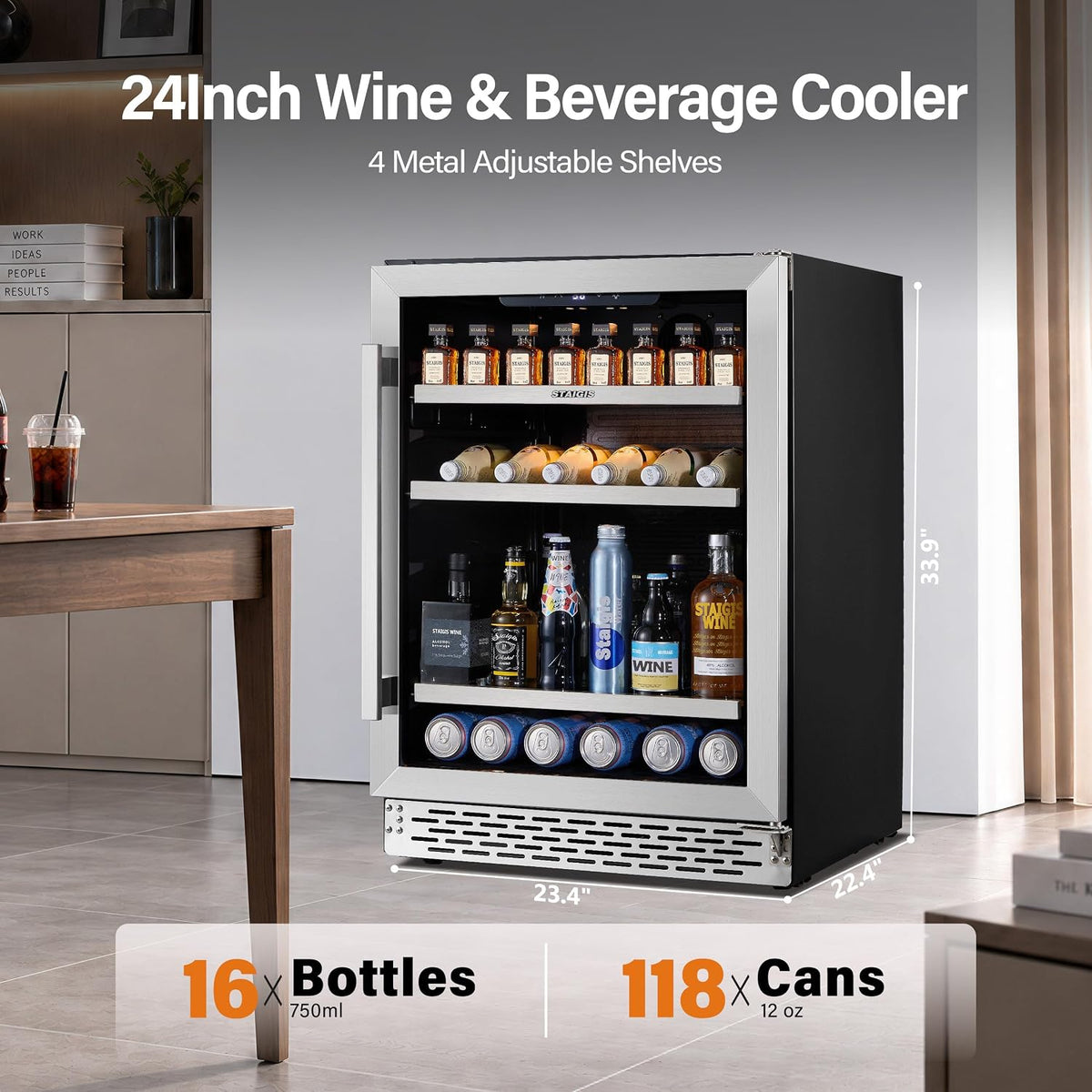 24inch Beverage Refrigerator,180 Cans Beverage Fridge Under Counter