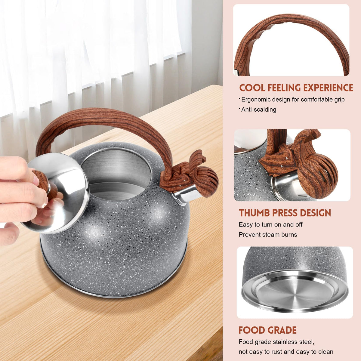 GGC Whistling Tea Kettle for Stove Top, 3.2QT/3L Stainless Steel Tea Kettle