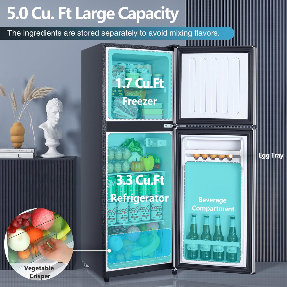 Mini Fridge with Freezer, 3.2 cuft Small Refrigerator, Compact Refrigerator