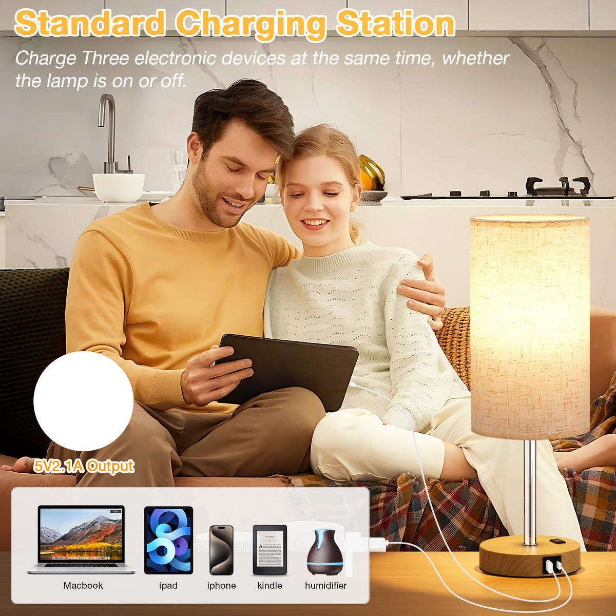 Dicoool Bedside Table Lamp for Bedroom - 3-Way Dimmable Touch Lamp, USB A+C