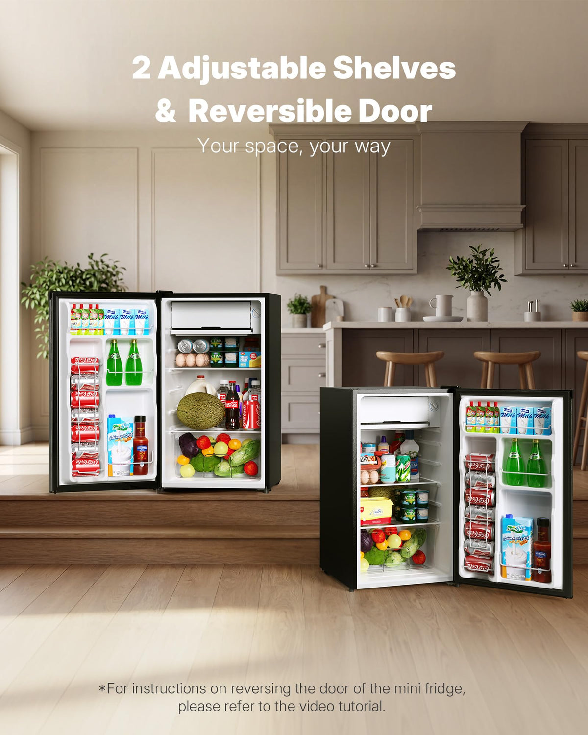 Upstreman 3.2 Cu.Ft Mini Fridge with Freezer, Black-BR321
