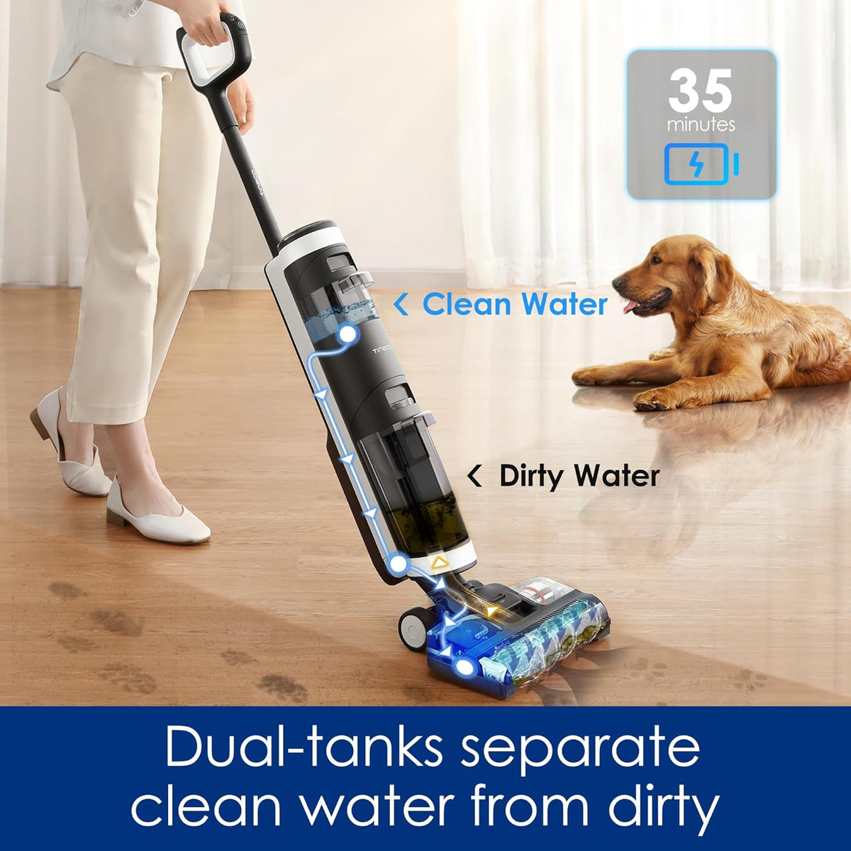 Tineco Floor ONE S3 Cordless Hardwood Floors Cleaner, Lightweight Wet Dry Vacuum Cleaners for Multi-Surface Cleaning with Smart Control System (Renewed)