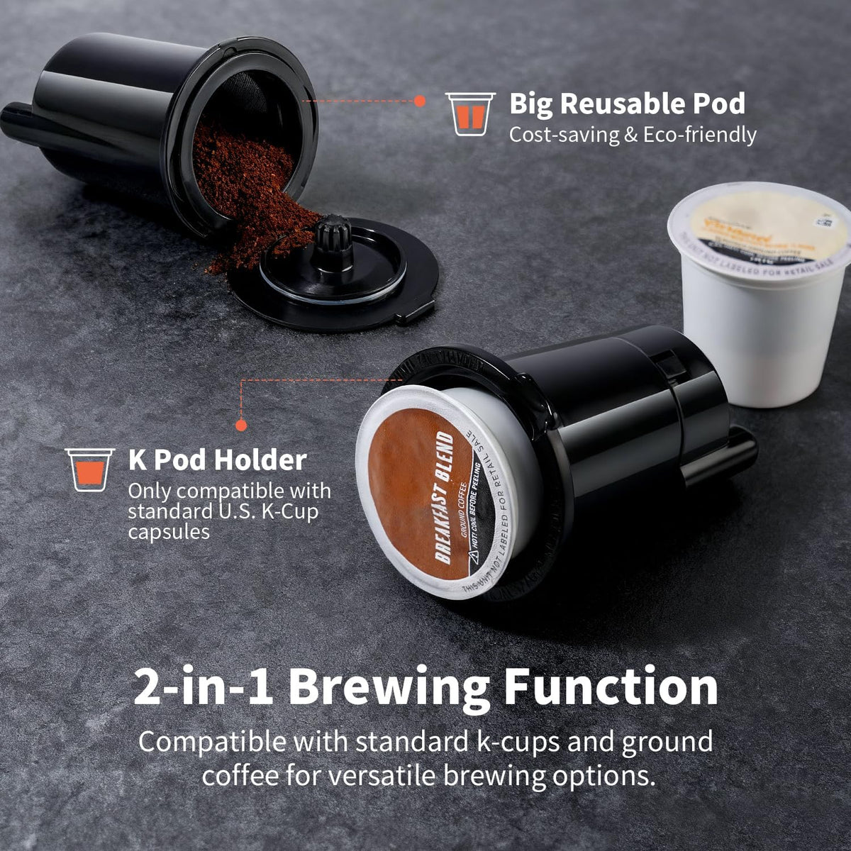 KIDISLE Single Serve K Cup & Ground Coffee Maker, Hot & Iced Brew, Black