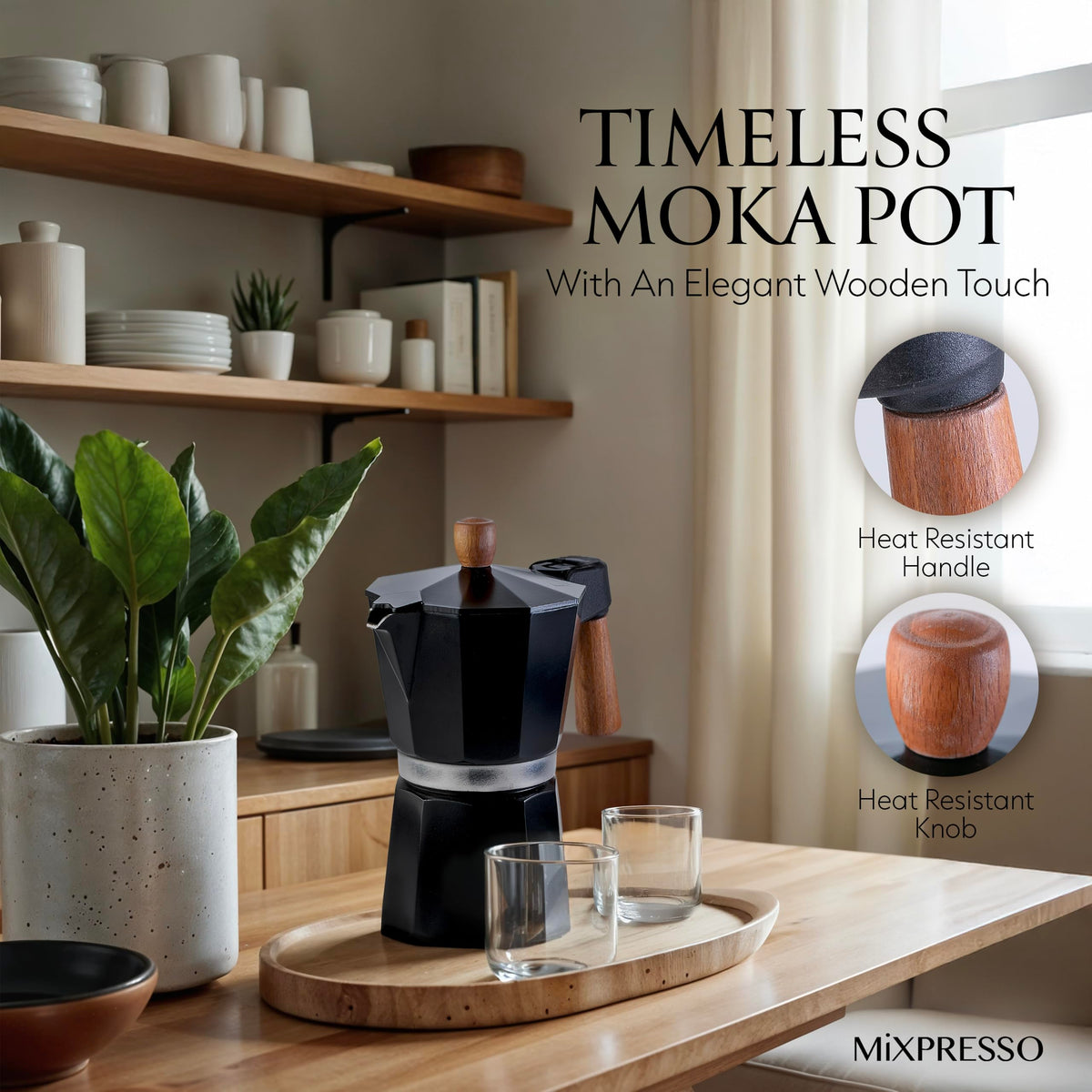 Mixpresso 3 Cup Moka Pot Stovetop Espresso Maker, Italian Cuban Coffee Pot