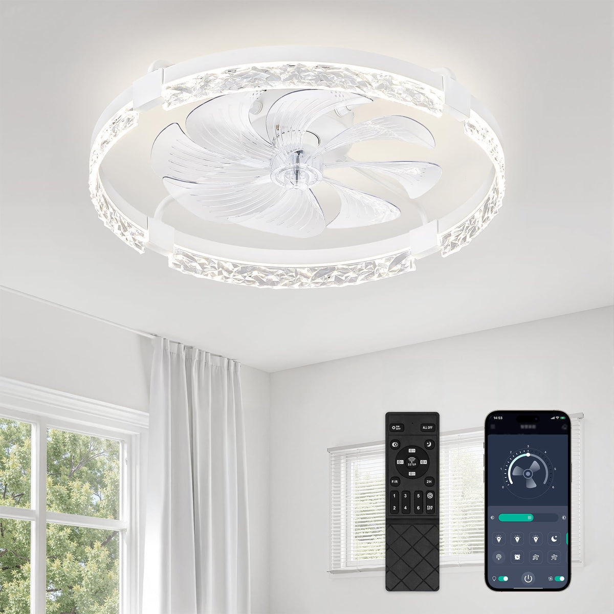 LEDIARY 20" Modern Ceiling Fans with Lights and Remote, White Fandelier