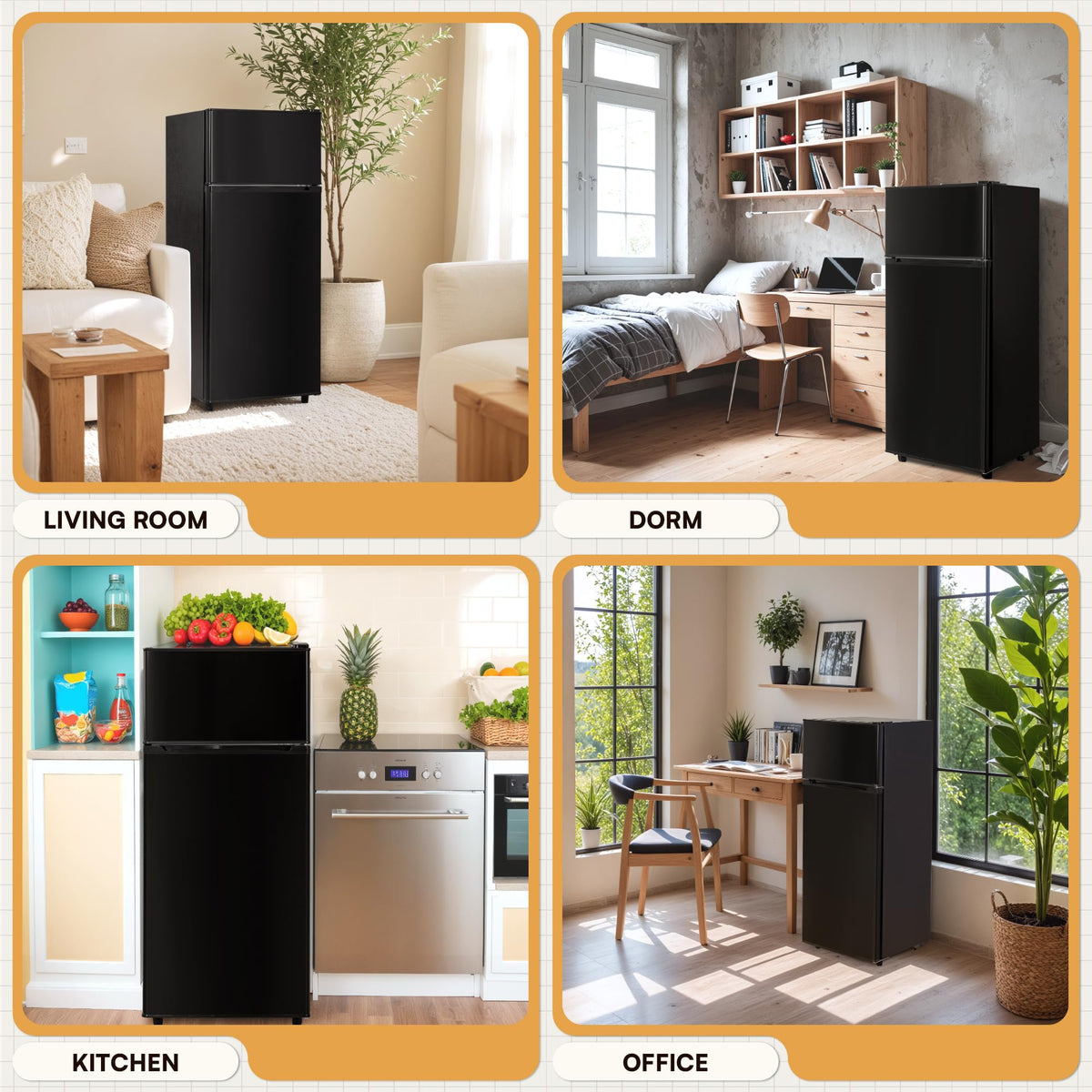 4.5 Cu.Ft Mini Fridge Freezer for Dorm/Office, 2-Door, Quiet