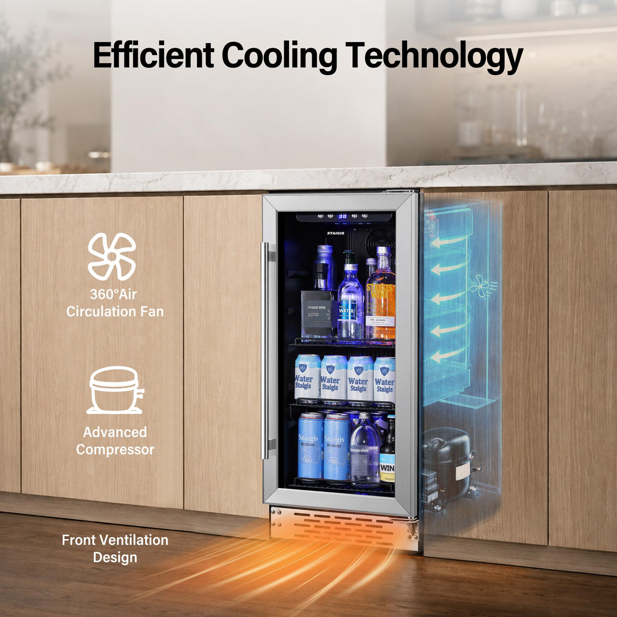 24inch Beverage Refrigerator,180 Cans Beverage Fridge Under Counter