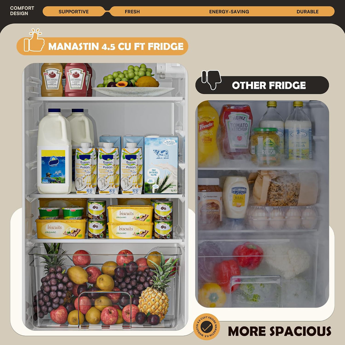 4.5 Cu.Ft Mini Fridge Freezer for Dorm/Office, 2-Door, Quiet